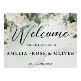 Póster Placa de Boas-Vindas de Casamento com Folhagens El