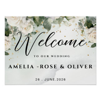 Póster Placa de Boas-Vindas de Casamento com Folhagens El