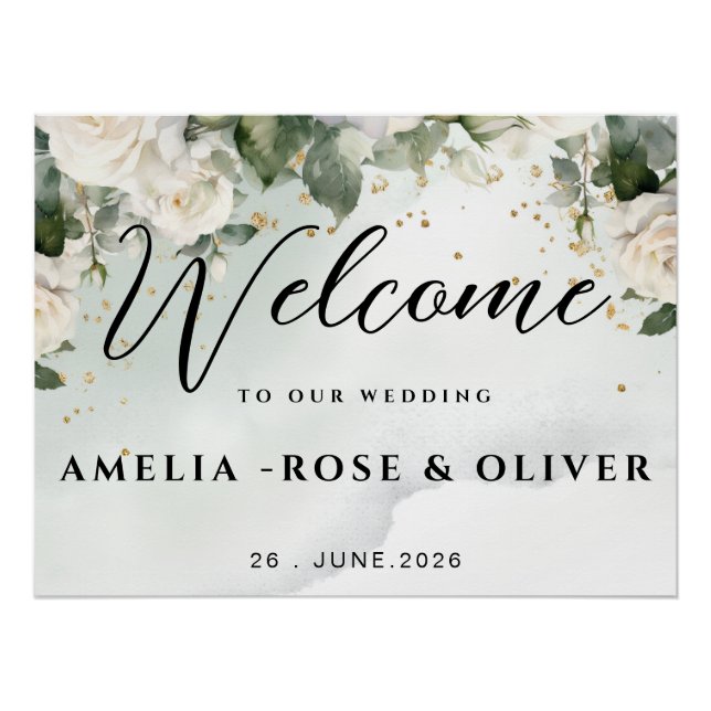 Póster Placa de Boas-Vindas de Casamento com Folhagens El (Frente)