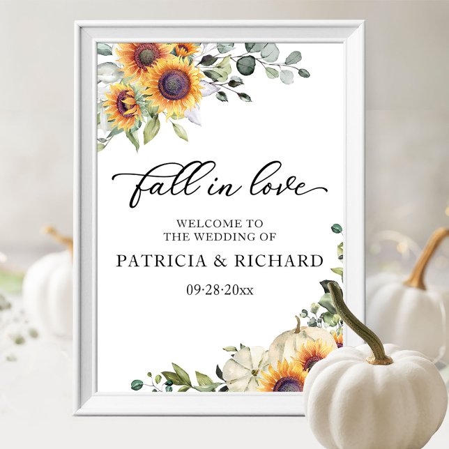 Poster Placa de Boas-Vindas de Casamento com Girassóis Ve (Criador carregado)