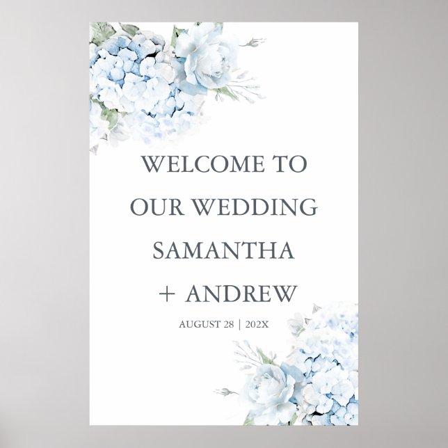 Poster Placa de Boas-Vindas de Casamento com Hortênsias A (Frente)