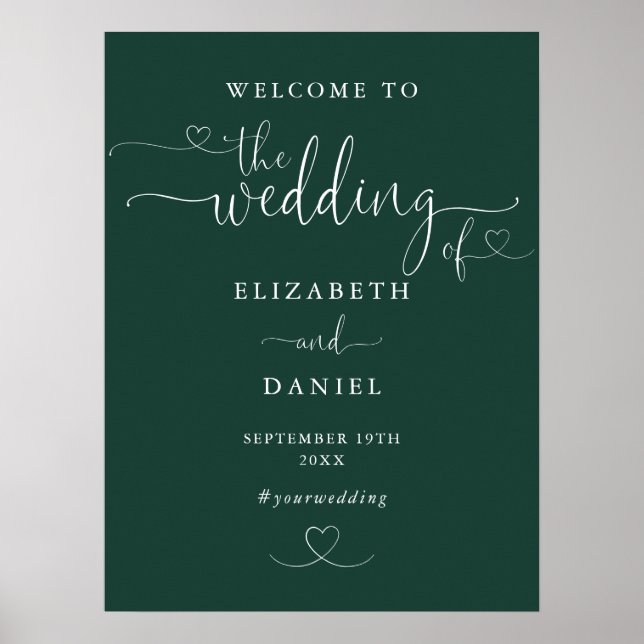 Poster Placa de Boas-Vindas de Casamento com Letra de Cor (Frente)