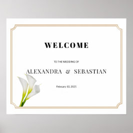 Poster Placa de Boas-Vindas de Casamento com Lírio de Cal