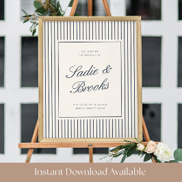 Poster Placa de Boas-Vindas de Casamento com Listras Fina
