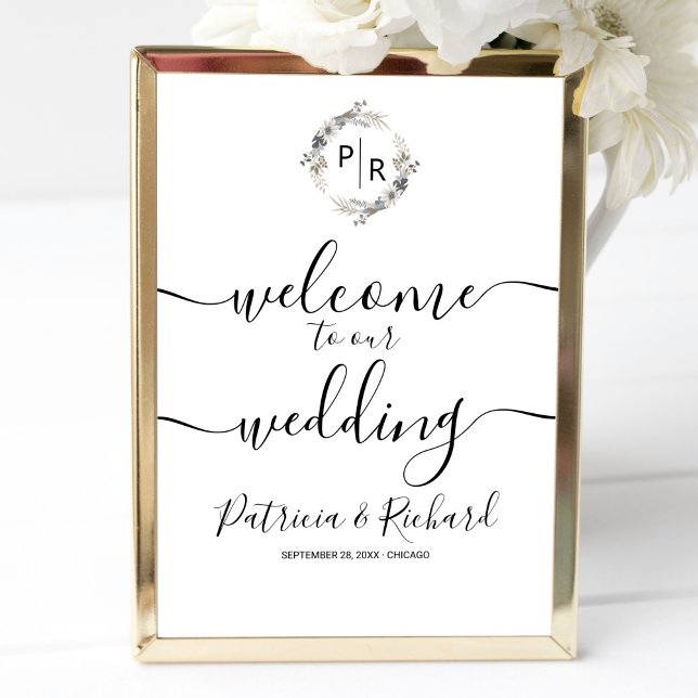 Poster Placa de Boas-Vindas de Casamento com Monograma em (Criador carregado)