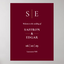 Poster Placa de Boas-Vindas de Casamento com Monograma em