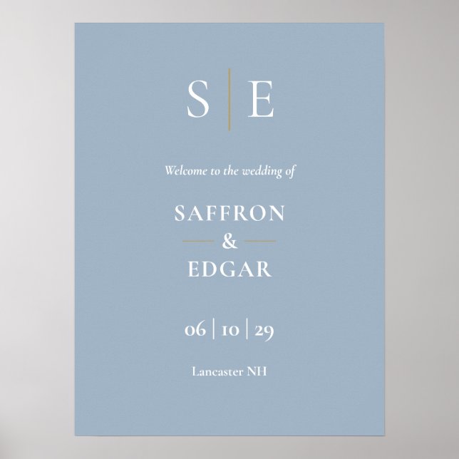 Poster Placa de Boas-Vindas de Casamento com Monograma em (Frente)