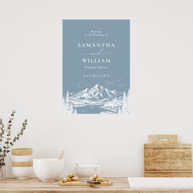 Poster Placa de boas-vindas de casamento com paisagem mon (Cozinha)