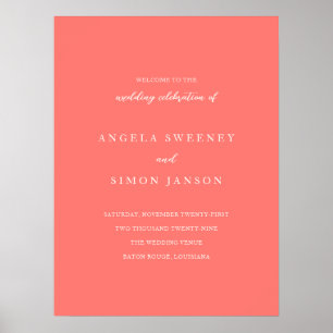 Poster Placa de Boas-Vindas de Casamento Coral Vibrante e