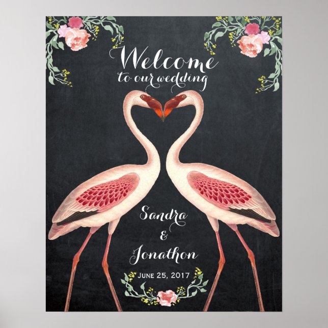 Póster placa de boas-vindas de casamento de flamingo excê (Frente)