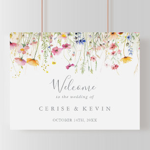 Poster Placa de Boas-Vindas de Casamento de Flores Silves