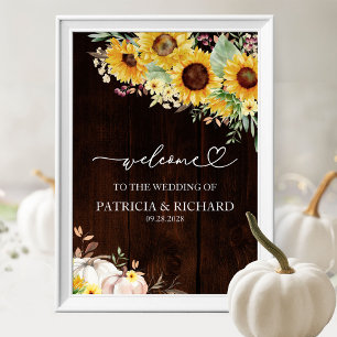 Poster Placa de Boas-Vindas de Casamento de Girassol Rúst
