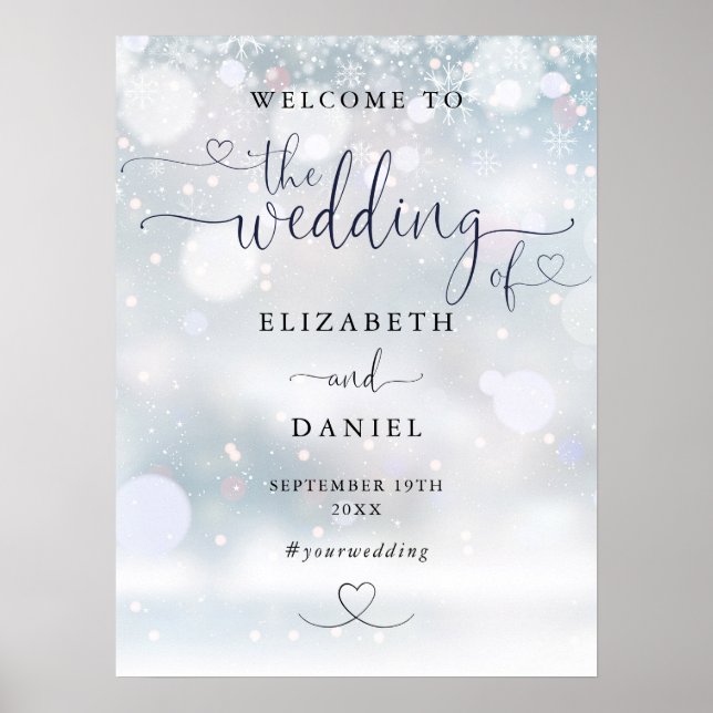 Poster Placa de Boas-Vindas de Casamento de Inverno com L (Frente)