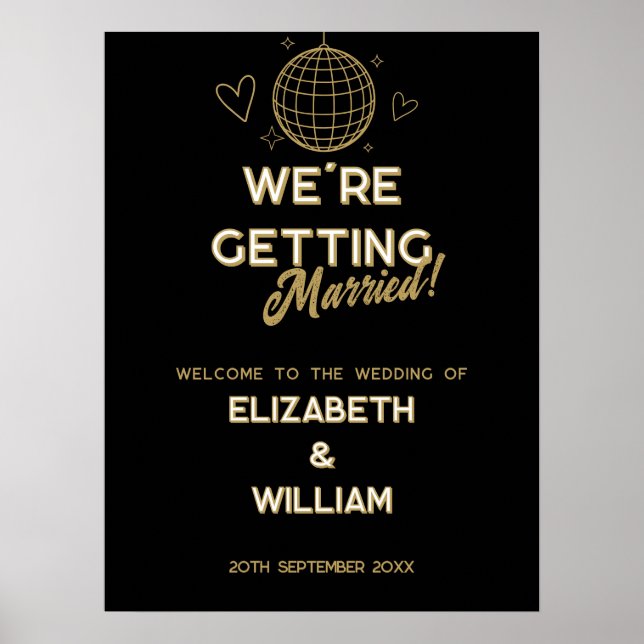 Poster Placa de Boas-Vindas de Casamento Disco Groovy Pre (Frente)