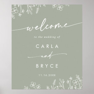 Poster Placa de Boas-Vindas de Casamento DIY com Flores S