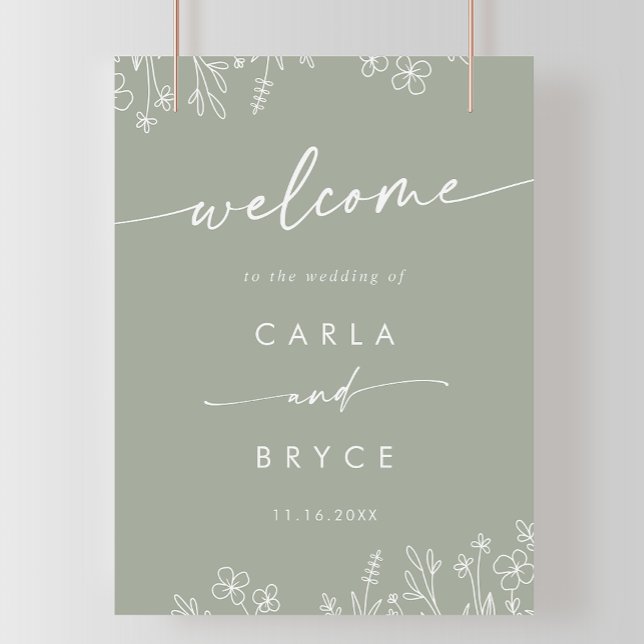 Poster Placa de Boas-Vindas de Casamento DIY com Flores S (Criador carregado)