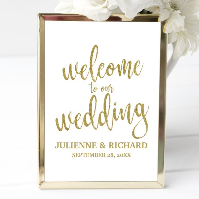 Póster Placa de Boas-Vindas de Casamento Dourada com Bril (Criador carregado)