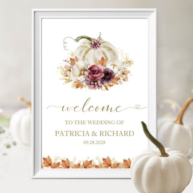Poster Placa de Boas-Vindas de Casamento Elegante Abóbora (Criador carregado)