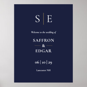 Poster Placa de Boas-Vindas de Casamento em Azul Marinho 
