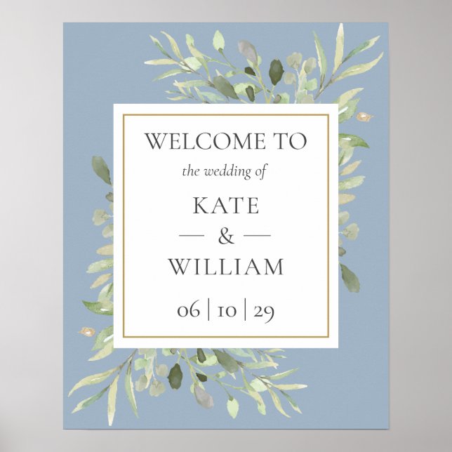 Poster Placa de Boas-Vindas de Casamento em Azul Poeirent (Frente)