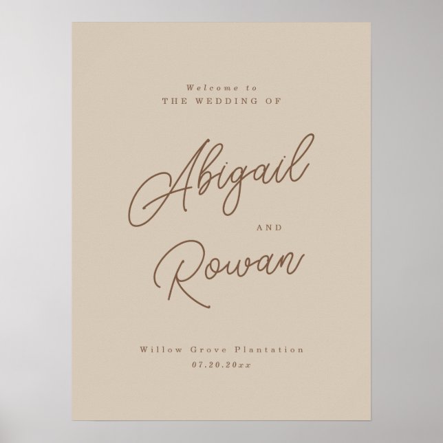 Poster Placa de Boas-Vindas de Casamento em Beige Moderno (Frente)