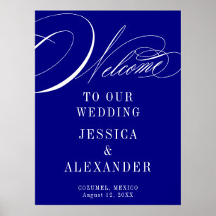 Poster Placa de Boas-Vindas de Casamento em Caligrafia Az