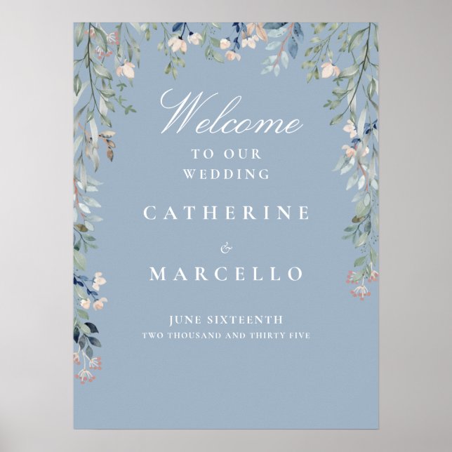 Poster Placa de Boas-Vindas de Casamento em Cascata Flora (Frente)