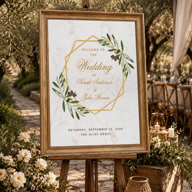 Poster Placa de Boas-Vindas de Casamento em Dourado com F (Criador carregado)
