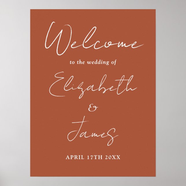 Poster Placa de Boas-Vindas de Casamento em Letra Cursiva (Frente)