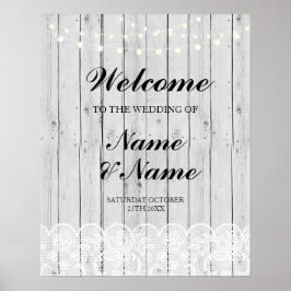 Poster Placa de Boas Vindas de Casamento em Madeira Cinza
