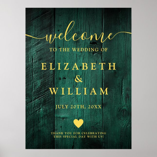 Poster Placa de Boas-Vindas de Casamento em Madeira Rústi (Frente)