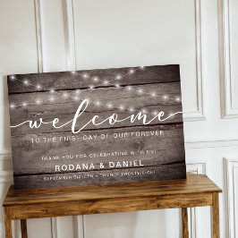 Poster Placa de Boas-Vindas de Casamento em Madeira Rústi