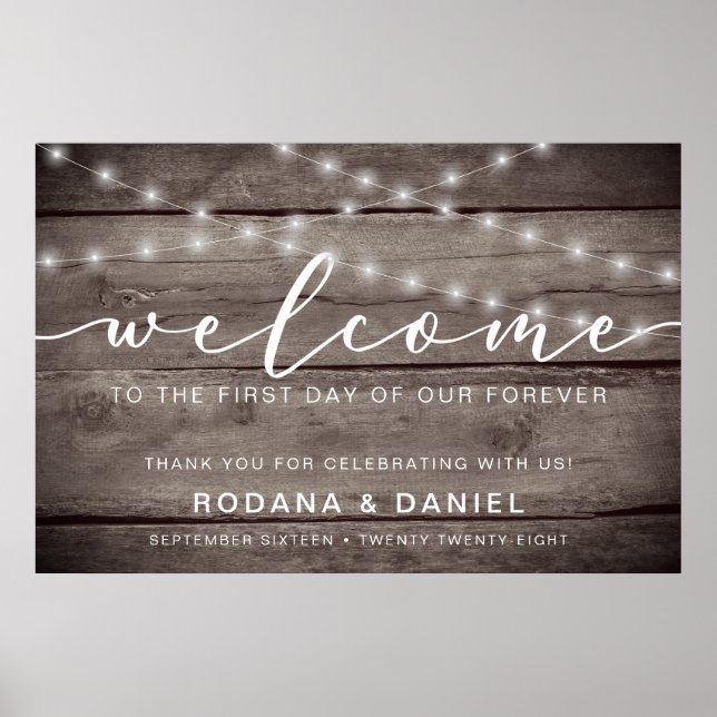 Poster Placa de Boas-Vindas de Casamento em Madeira Rústi (Frente)