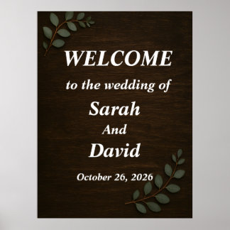 Poster Placa de Boas-Vindas de Casamento em Madeira Rústi