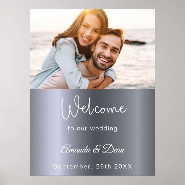 Poster Placa de boas-vindas de casamento em prata com let (Frente)