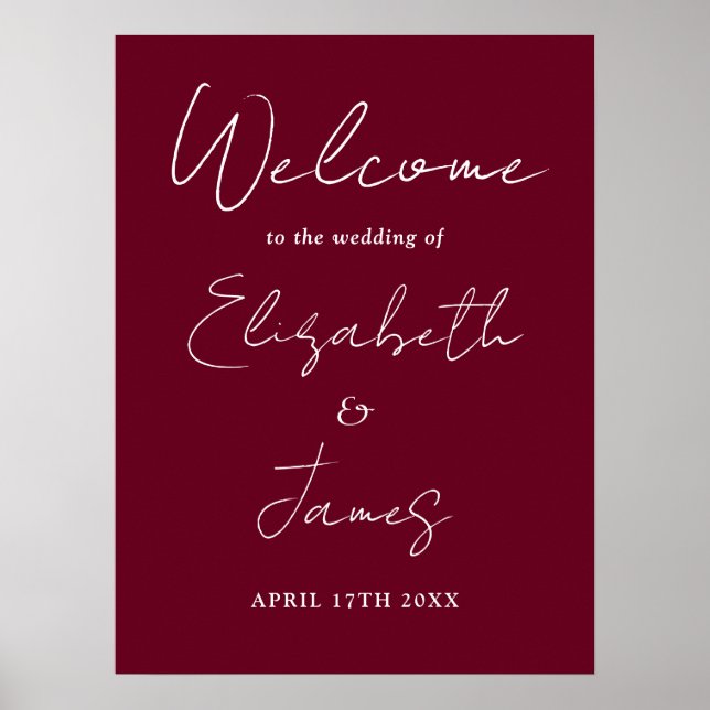 Poster Placa de Boas-Vindas de Casamento em Script Minima (Frente)