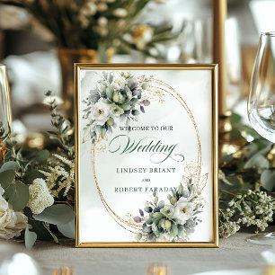 Poster Placa de Boas-Vindas de Casamento em Verde Eucalip