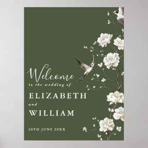 Poster Placa de Boas-Vindas de Casamento em Verde Oliva c
