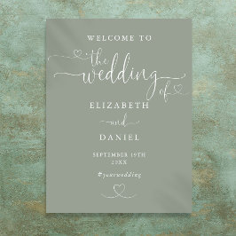 Poster Placa de Boas-Vindas de Casamento em Verde Sage co