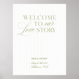 Poster Placa de Boas-Vindas de Casamento em Verde Sage e 