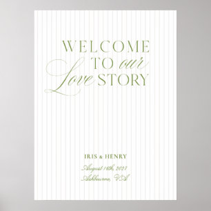 Poster Placa de Boas-Vindas de Casamento em Verde Sage e 