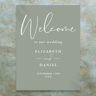 Poster Placa de Boas-Vindas de Casamento em Verde Sage Mo