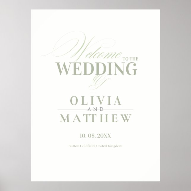Poster Placa de Boas-Vindas de Casamento em Verde Sálvia  (Frente)