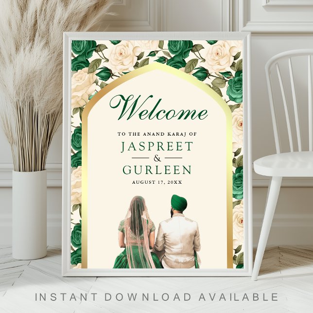 Poster Placa de Boas-Vindas de Casamento Emerald Floral A (Criador carregado)