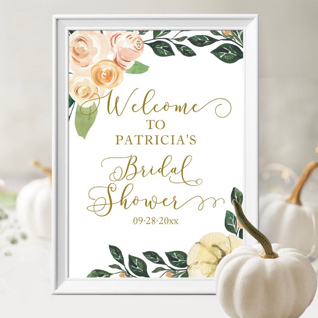 Poster Placa de Boas-vindas de Casamento Floral Abóbora d (Criador carregado)