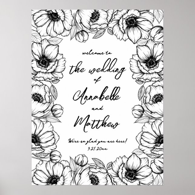 Poster Placa de Boas-Vindas de Casamento Floral Caprichos (Frente)