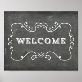 Póster Placa de Boas-Vindas de Casamento Floral Chalkboar