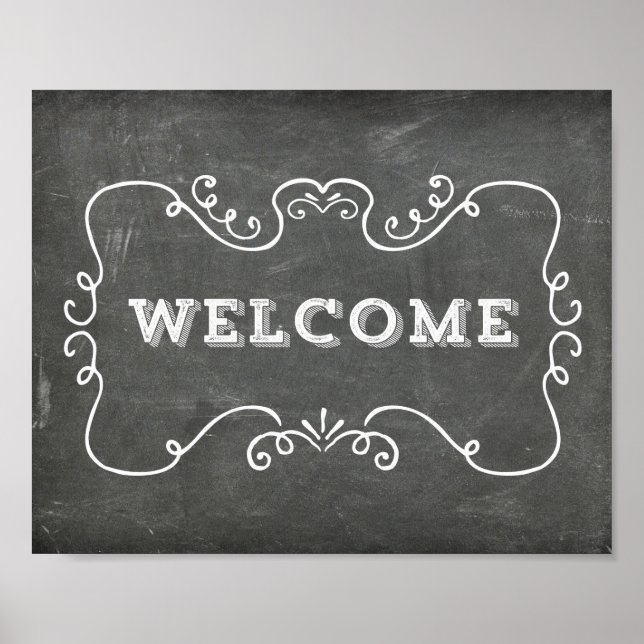 Póster Placa de Boas-Vindas de Casamento Floral Chalkboar (Frente)