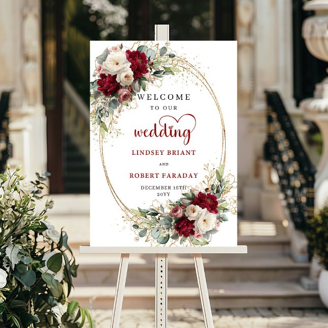 Poster Placa de Boas-Vindas de Casamento Floral Chic Pers (Chic Floral Wedding Welcome Sign Personalized)