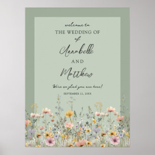 Poster Placa de Boas-Vindas de Casamento Floral com Flore